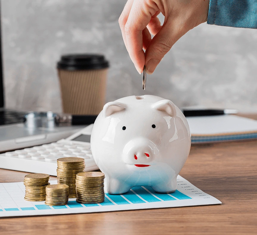 Tirelire en cochon, illustrant le service 